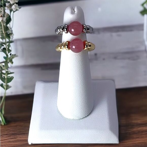 NWT Wool + Pepper Co. Strawberry Quartz Beaded Bracelet & Ring Set - Picture 4 of 5